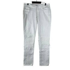 PAIGE Women's Jeans White Patched Distressed Cotton Y2K Skinny Mid Rise Size 26‎